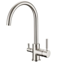 Смеситель STONE для кухни из нерж. стали с краном для фильтра с поворотным высоким изливом круглый