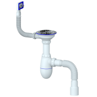 Сифон для мойки с выпуском 3 1/2 на д.40  и прямоугольным переливом, с гибким соединением