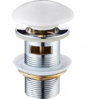 Выпуск с системой клик-клак для сифона умывальника с белой керамической крышкой с переливом