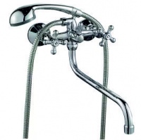 Смеситель д/ванны TAPSsmart с повор. изливом, с мет. маховиками Крест и душ. к-том