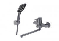 Смеситель для ванны GENT  с изливом прямоуг.30см-дивертор на корпусе (с картриджем) оружейная сталь