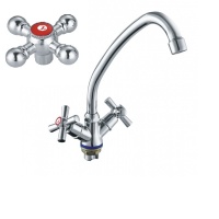 Смеситель для мойки с мет. маховиками Крест, кер., креп. гайка (83)