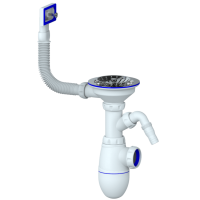 Сифон для мойки с вып. 3 1/2 на д.40 с отв. для стиралки, с прямоуг. переливом без отвода в канализ.