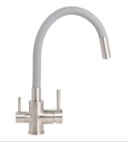 Смеситель для кухни STONE из нерж.стали с гибким серым изливом, с краном для фильтра