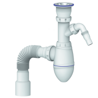 Сифон для умывальника с прикруч. выпуском 1 1/2 с вых. под стиралку и гибк. соединением д.40х40/50