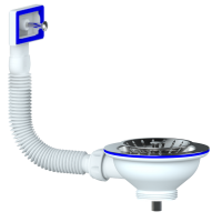 Выпуск для мойки 3 1/2 на д.40 с прямоугольным переливом с чашкой из нержавеющей стали д.115