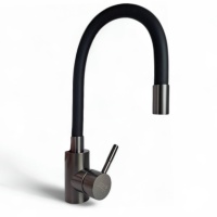 Смеситель для кухни STONE из нерж.стали с гибким черным изливом оружейная сталь SS7010GM
