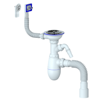 Сифон для мойки с вып. 3 1/2 на д.40 с прямоугольным и круглым переливом и гибк. соед. д.40х40/50