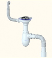 Сифон для мойки с выпуском 3 1/2 на д.40 и круглым переливом, с гибким соединением