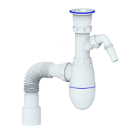 Сифон для мойки с прикруч. выпуском 1 1/2  с вых. под стиралку и гибк. соединением д.40х40/50