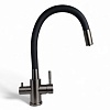 Смеситель для кухни STONE из нерж.стали с гибким черным изл., с краном для фильтра оружейная сталь